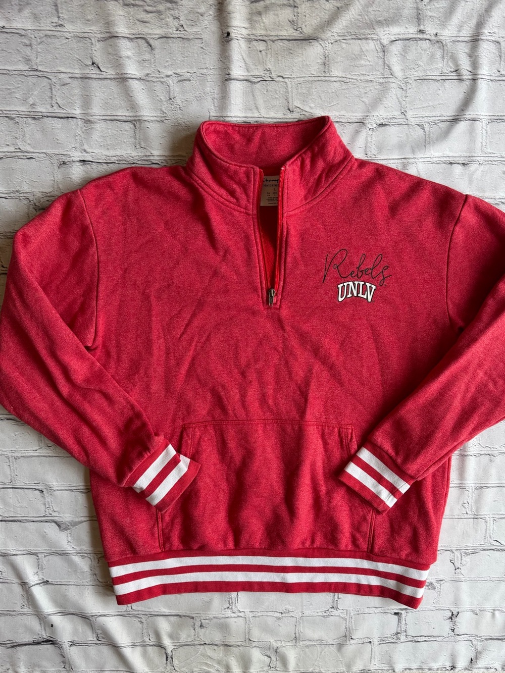 UNLV Champion Quarter Zip Rebels Sweatshirt Large University Of Las Vegas Nevada